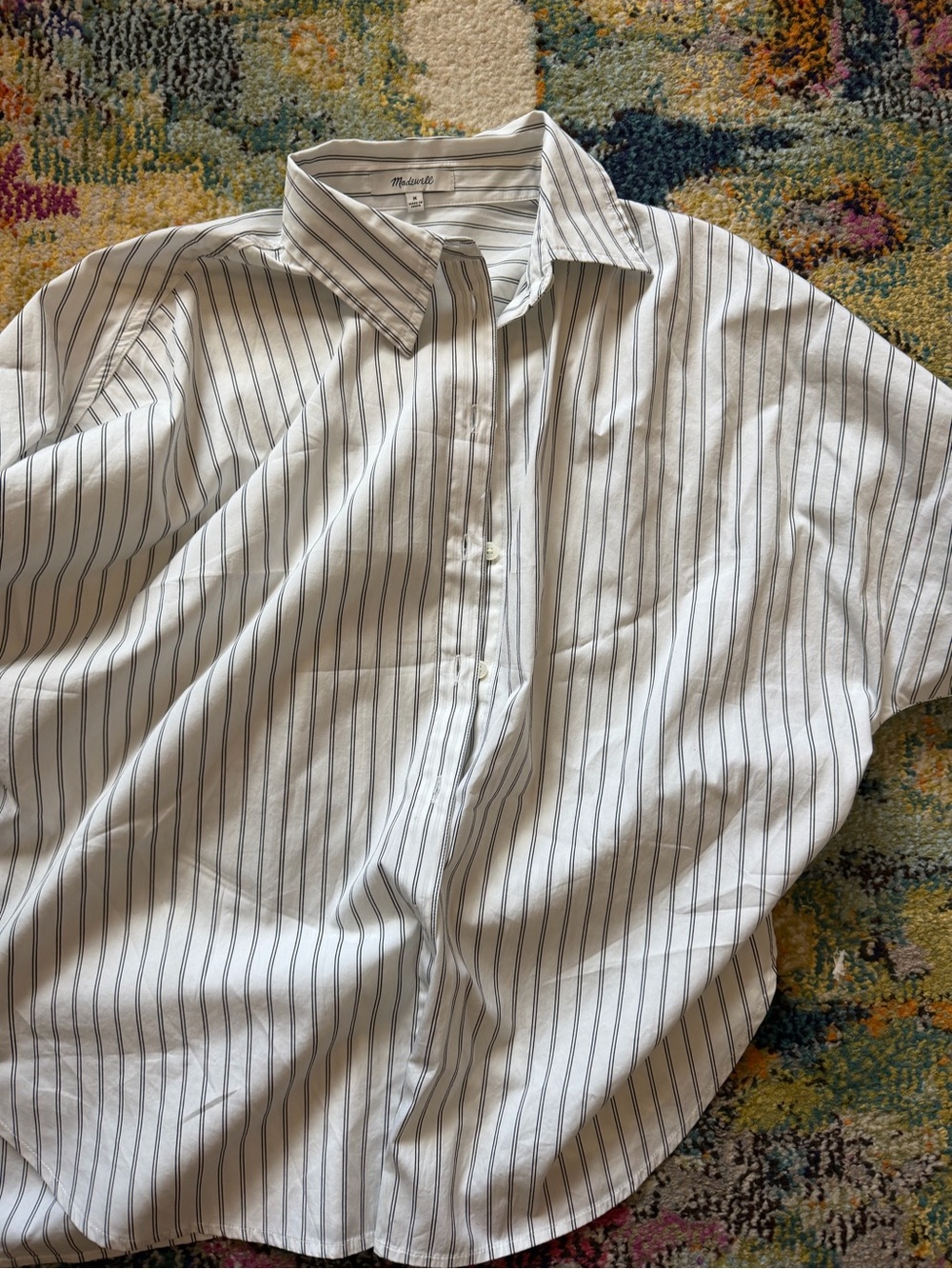 Madewell || poplin oversized button up shirt in white stripe - Picture 3 of 5